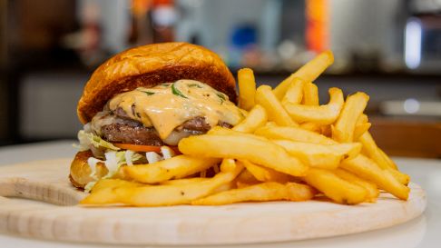 313 Burger's Burger of the Month: Jalapeno Burger pictured with fries