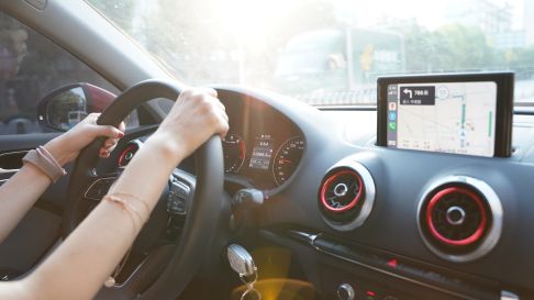 Driving car with navigation running