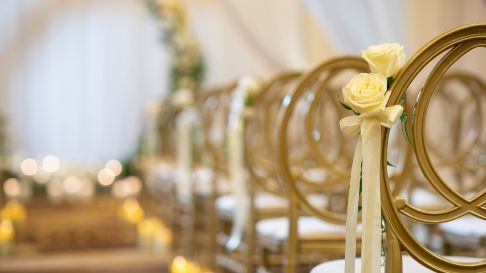 Ballroom vingette of wedding ceremony at Hollywood Casino-Hotel at Greektown