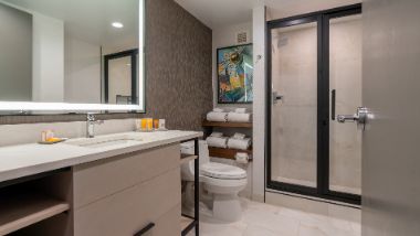Bathroom in hotel at Hollywood at Greektown