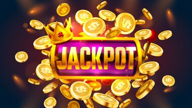 Gold coins falling with a jackpot sign in the middle