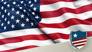 american flag with myheroes shield